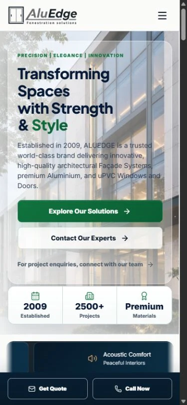 Aluedge mobile homepage screenshot