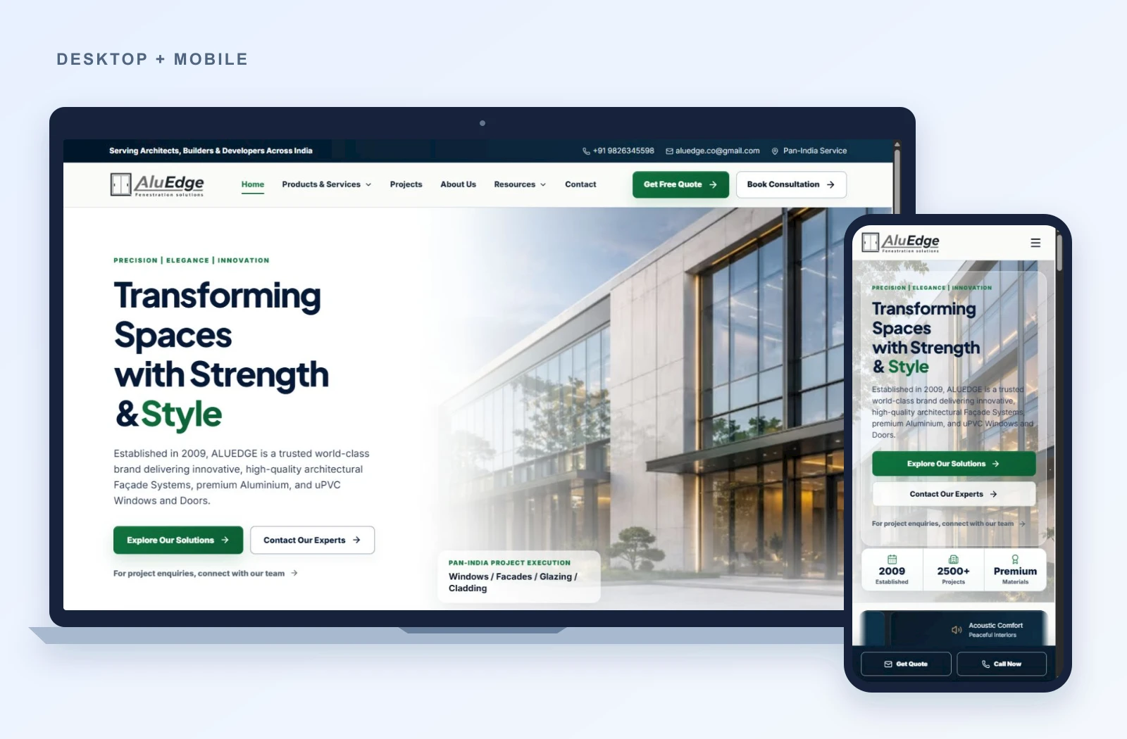 Aluedge: real desktop and mobile website screenshots