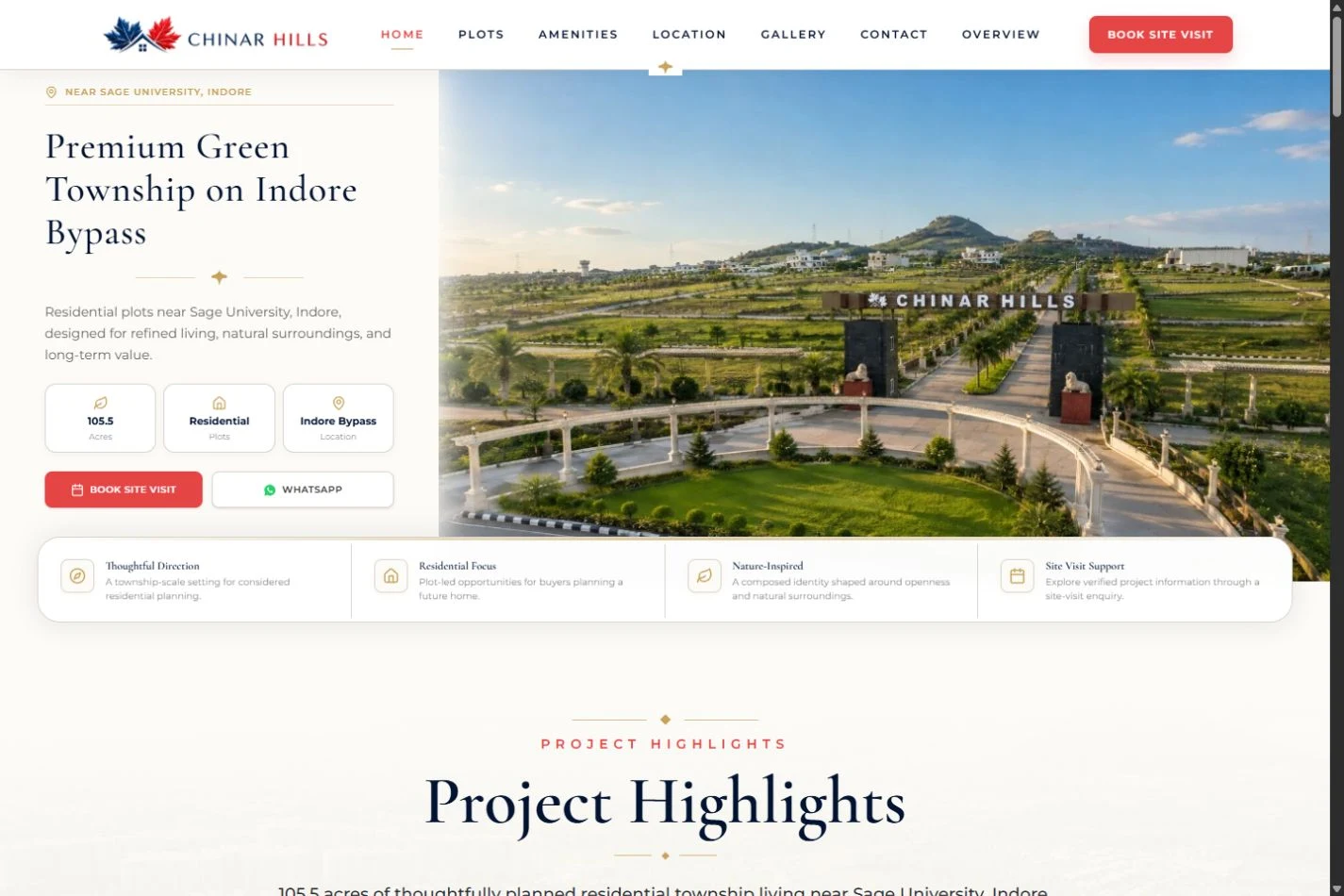 Chinar Hills desktop homepage screenshot
