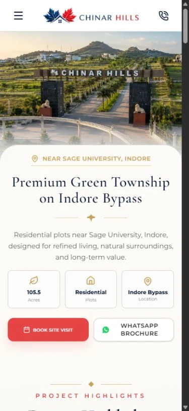 Chinar Hills mobile homepage screenshot