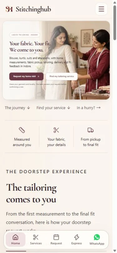 Stitching Hub mobile homepage screenshot